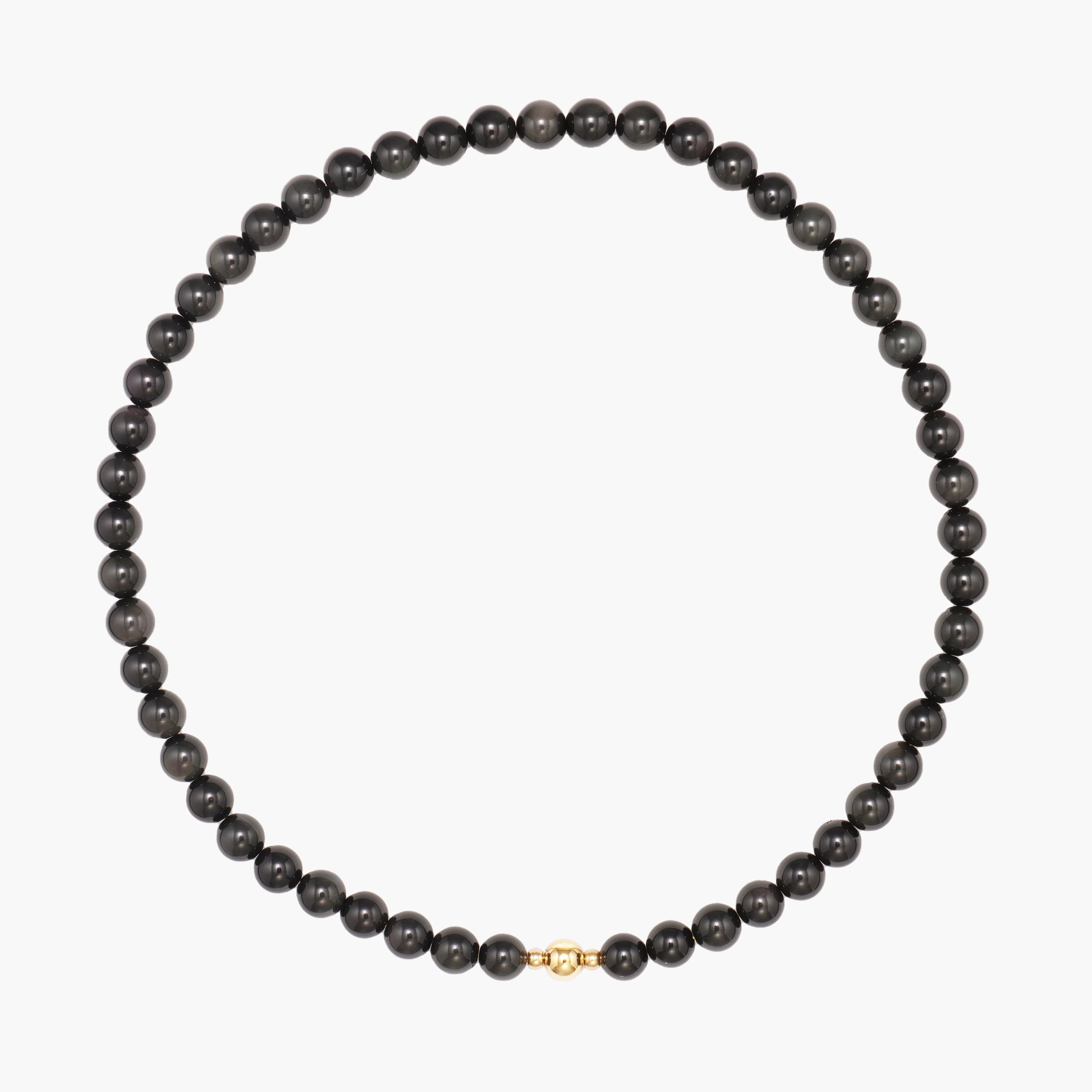 JUNE ELLE MagMix Obsidian Bead Necklace with a central gold magnetic clasp on a pure white background, allowing for modular combinations with other MagMix pieces.