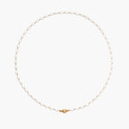 JUNE ELLE MagMix Seed Pearl and Gold Spacer Bead Necklace with a central gold magnetic clasp on a pure white background, allowing for modular combinations with other MagMix pieces.