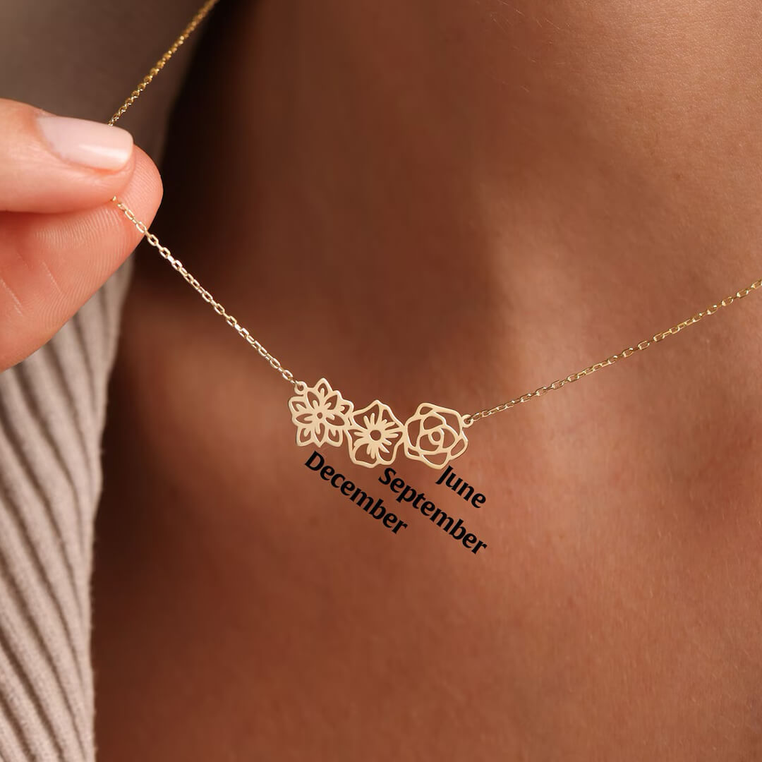 Gold Multiple Birth Flowers Necklace
