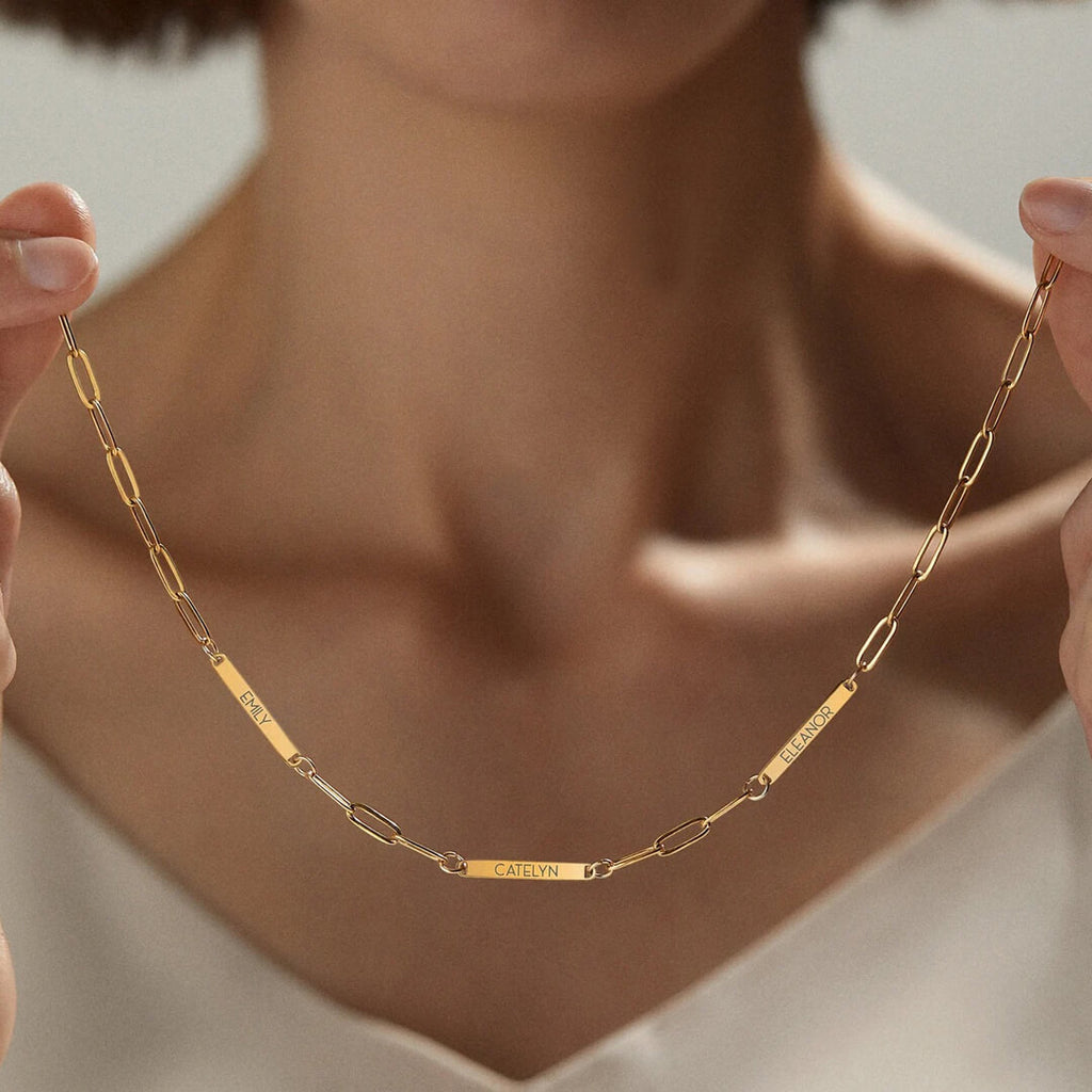 Gold Engraved Tag Name Necklace