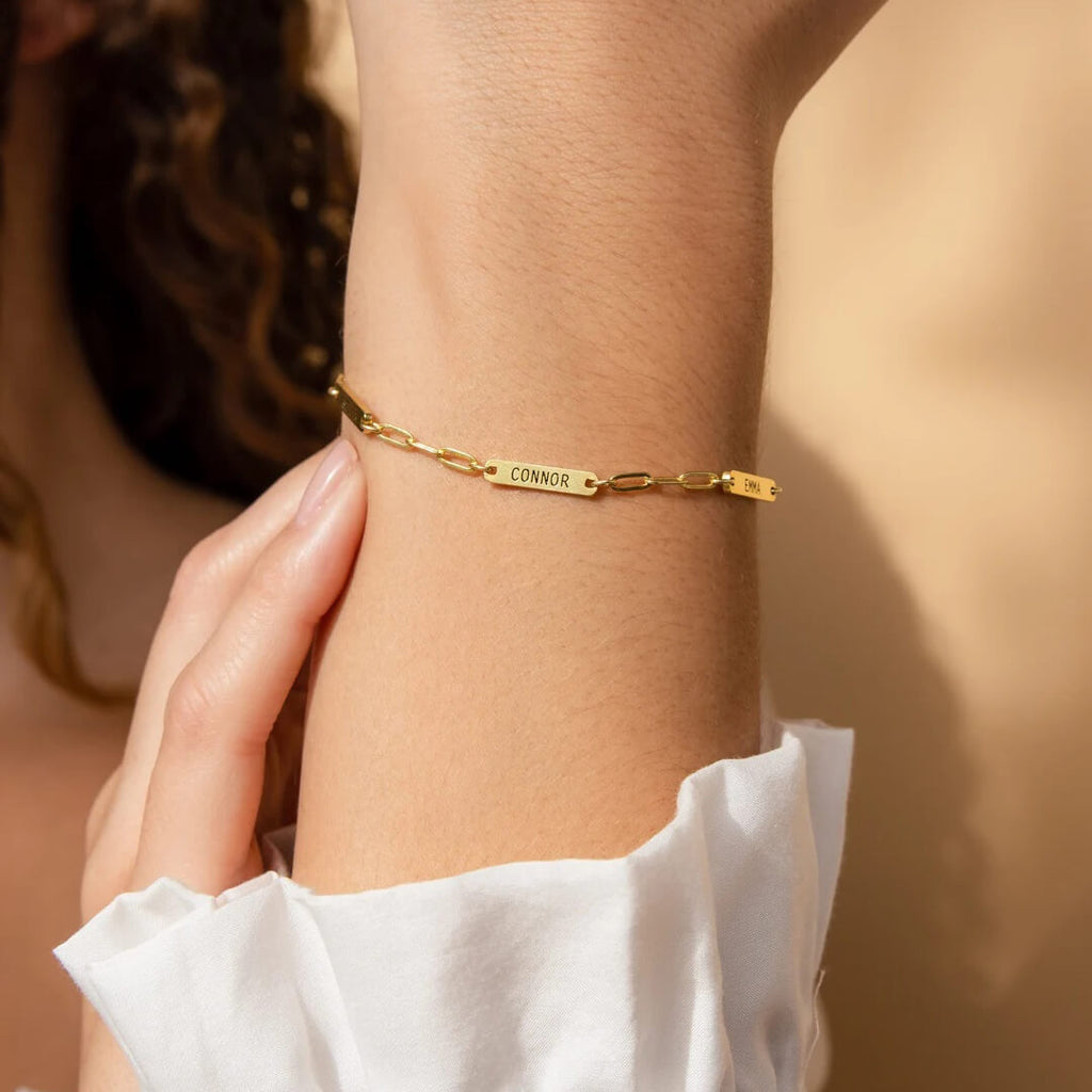 Gold Engraved Tag Name Bracelet