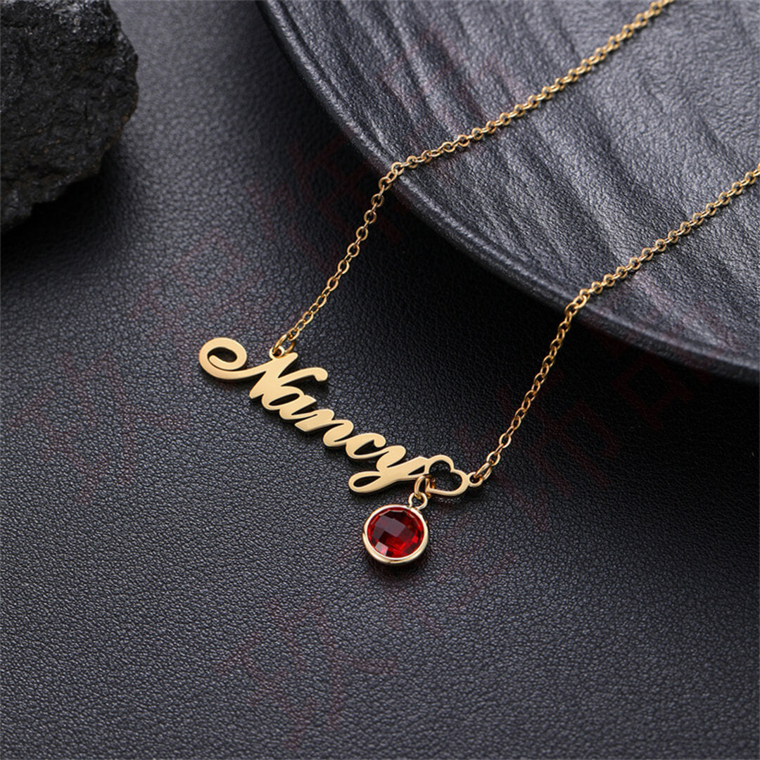 Gold Birthstone Name Necklace