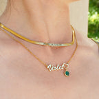 Gold Birthstone Name Necklace