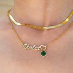 Gold Birthstone Name Necklace