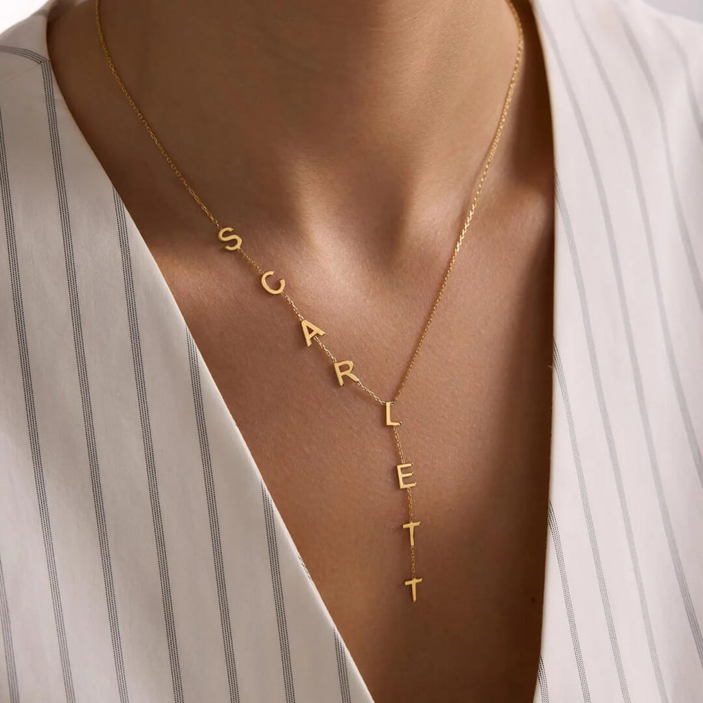 Gold Custom Initials Lariat Name Necklace