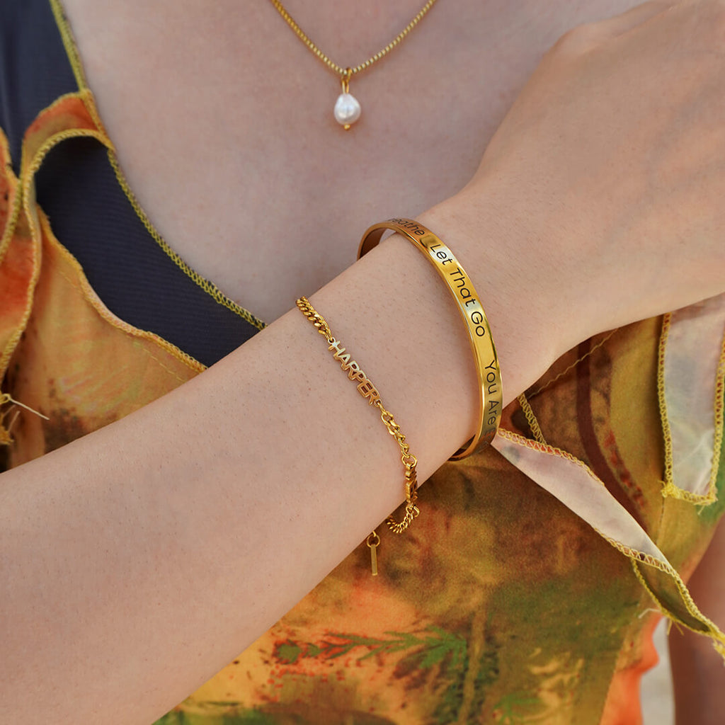 Gold Custom Engraved Bangle