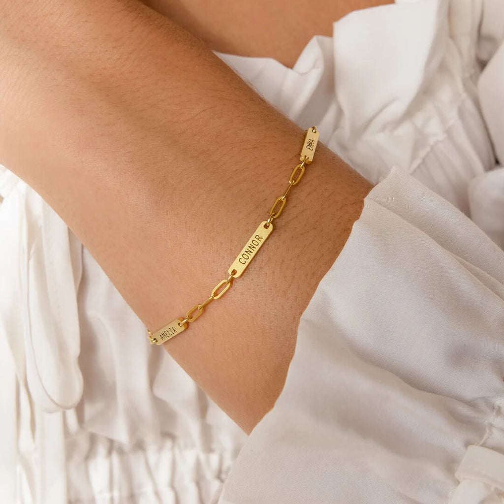 Gold Engraved Tag Name Bracelet