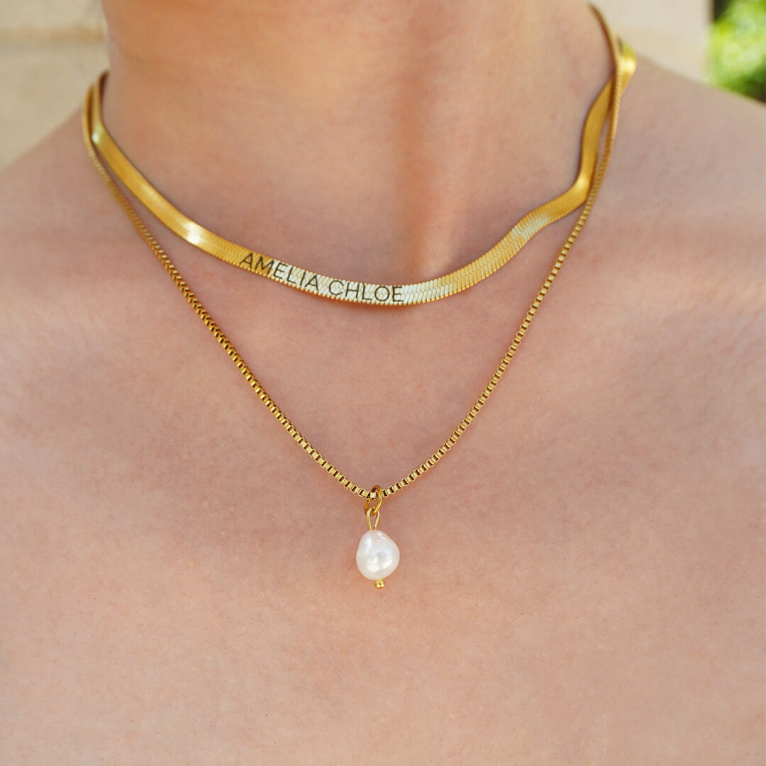 Gold Freshwater Pearl Drop Necklace