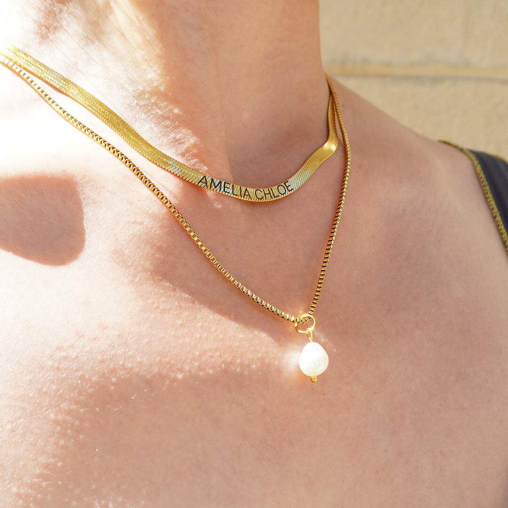 Gold Freshwater Pearl Drop Necklace