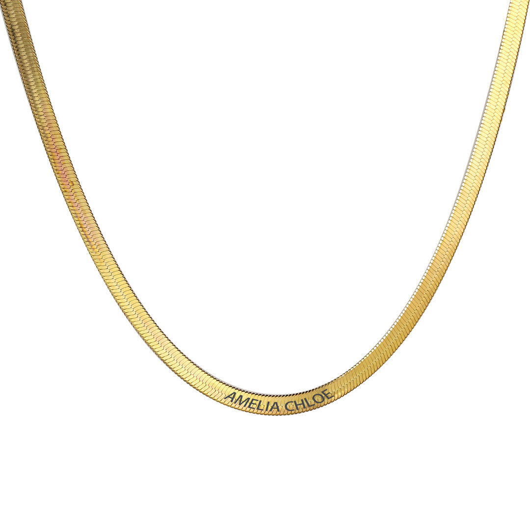 gold-herringbone-engraved-name-necklace-front-view