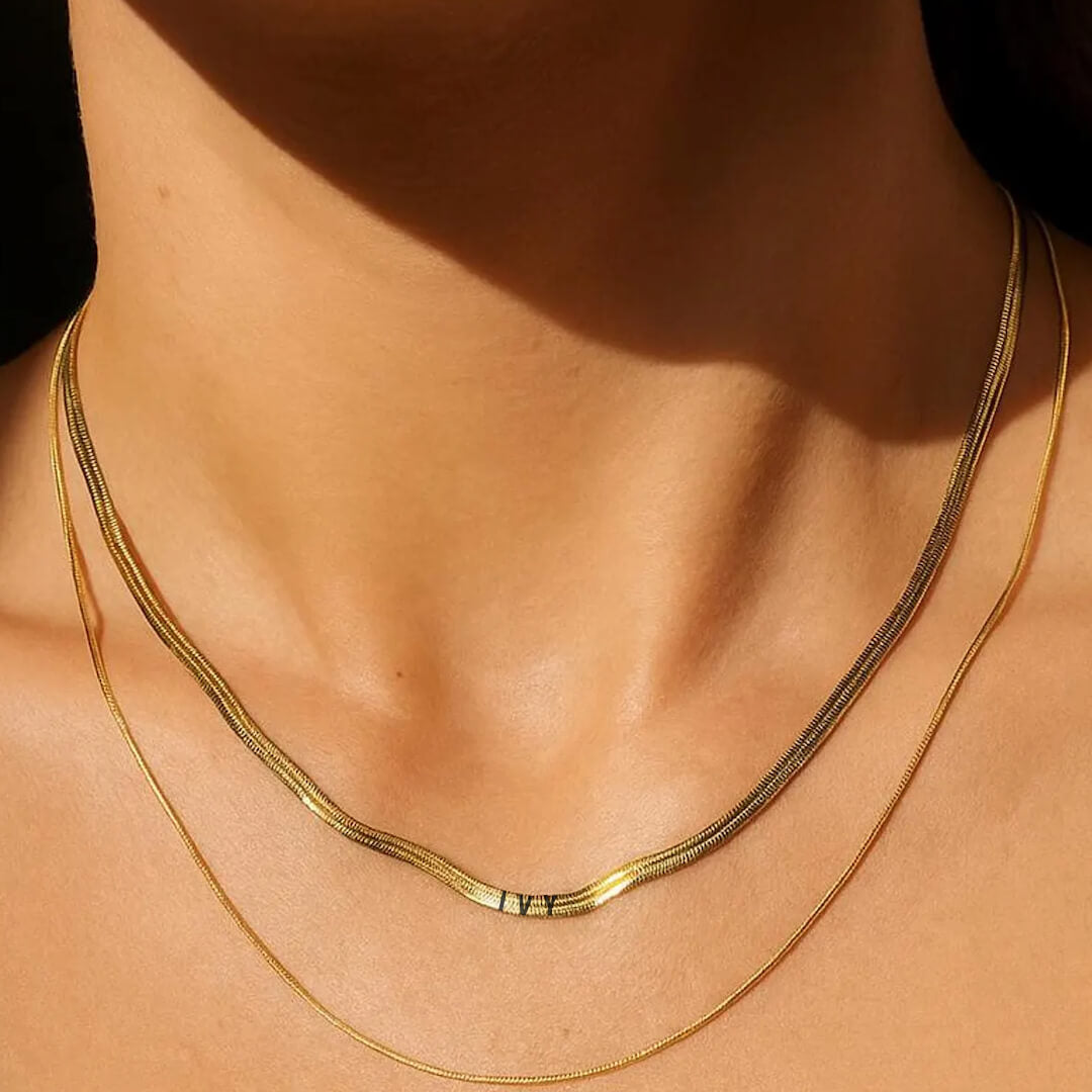 Gold Herringbone Engraved Name Necklace
