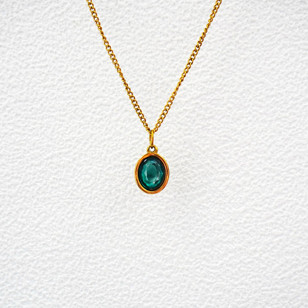 Gold Oval Birthstone Necklace