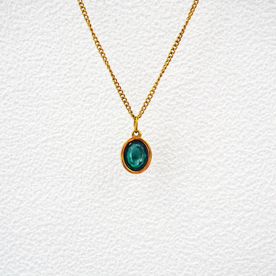 Gold Oval Birthstone Necklace