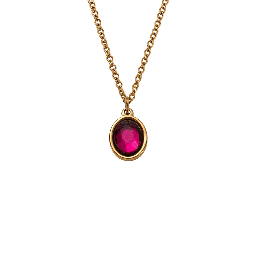 Gold Oval Birthstone Necklace