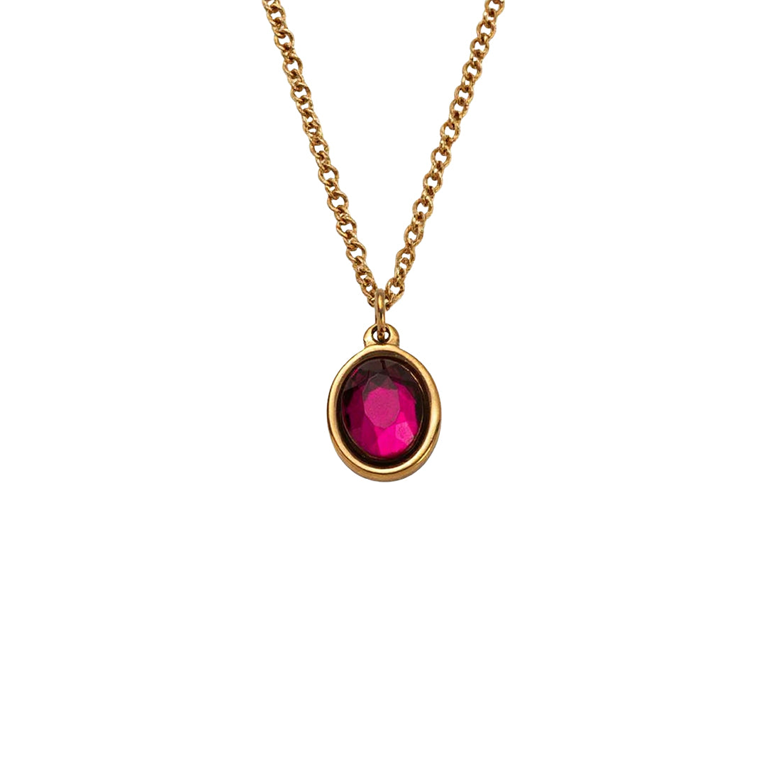 Gold Oval Birthstone Necklace