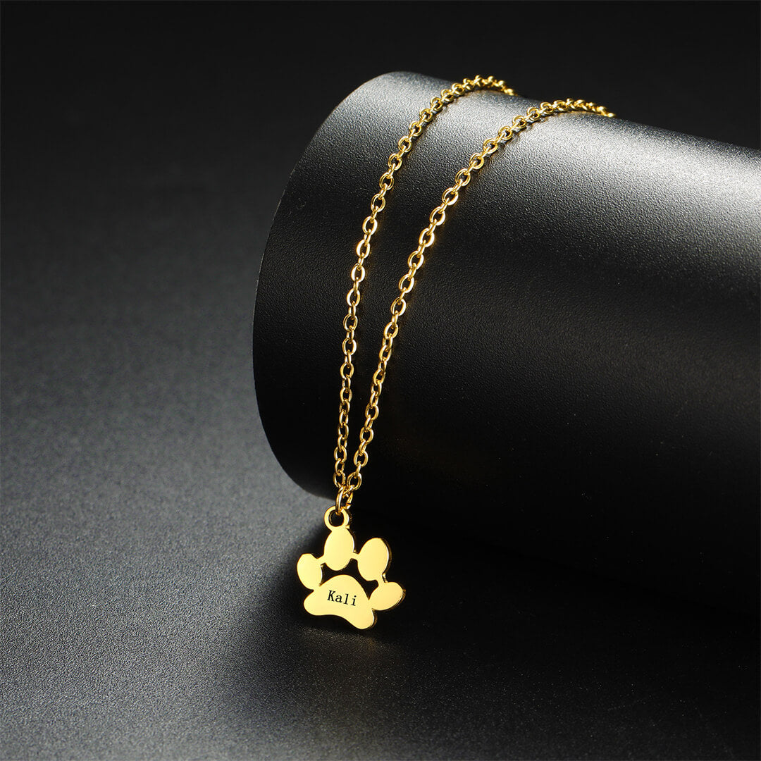 Gold Paw Print Name Necklace