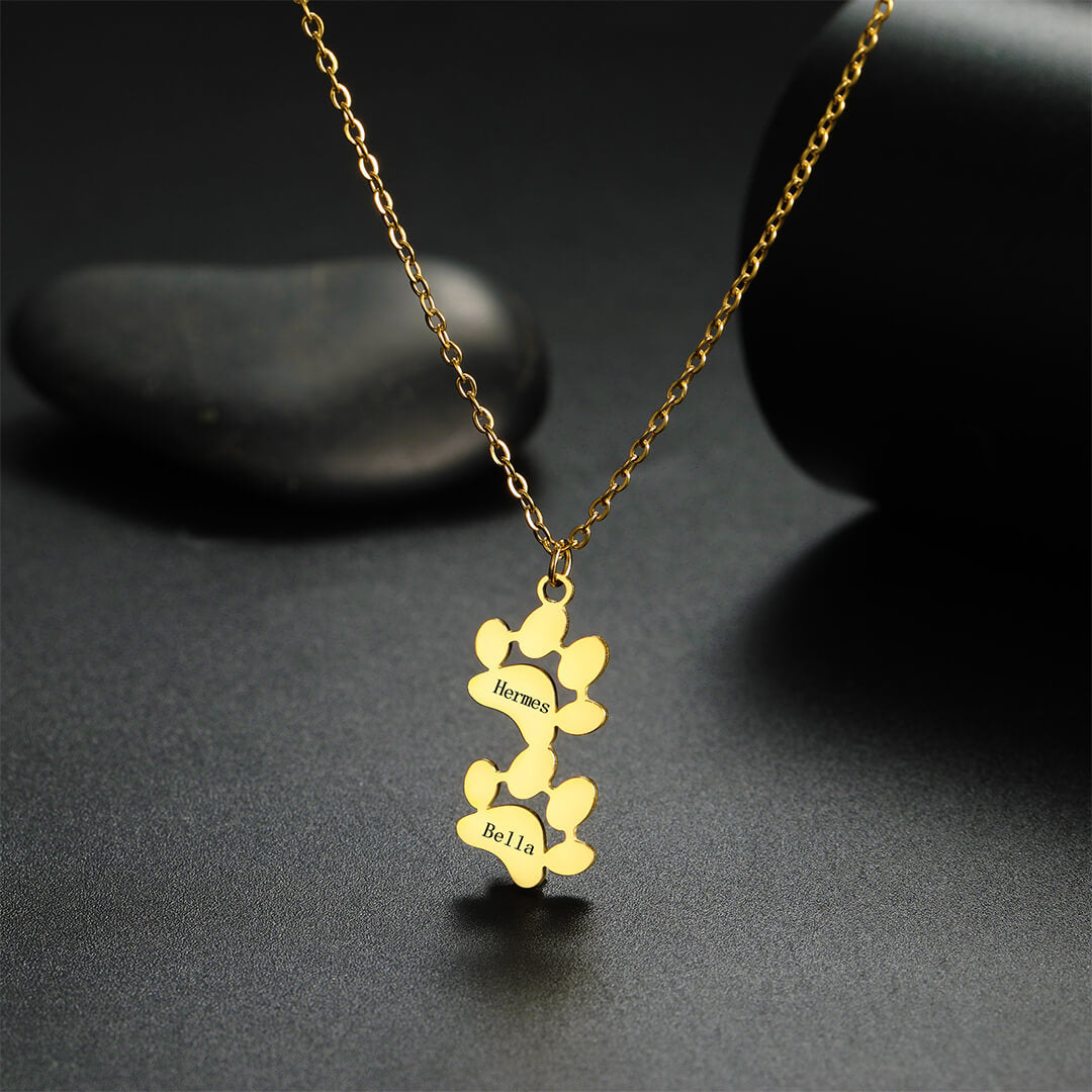 Gold Paw Print Name Necklace