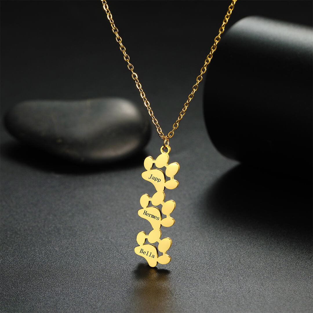 Gold Paw Print Name Necklace