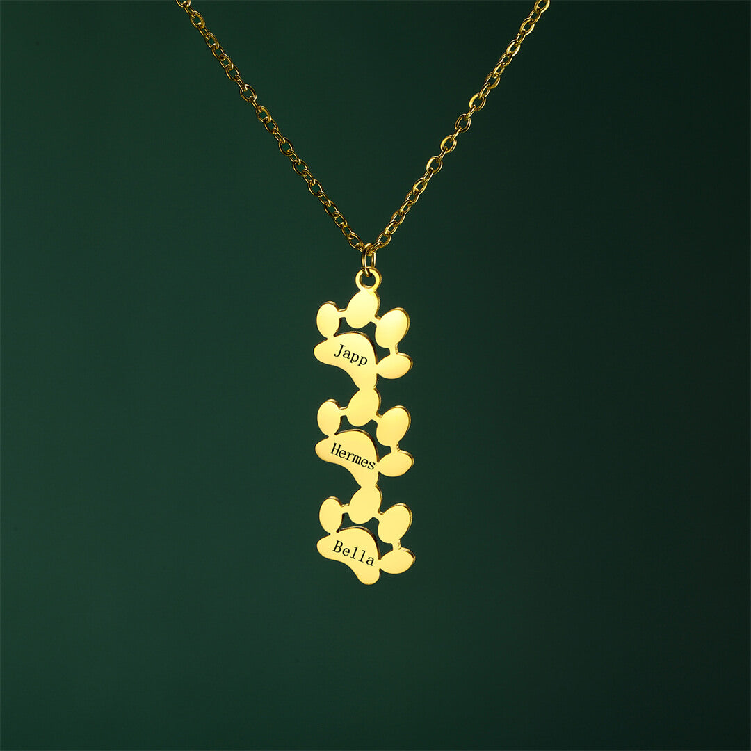 Gold Paw Print Name Necklace
