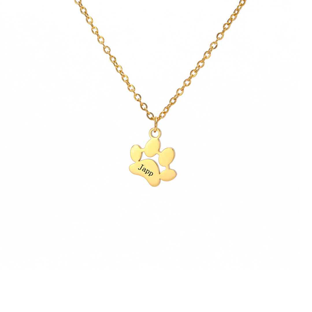 Gold Paw Print Name Necklace