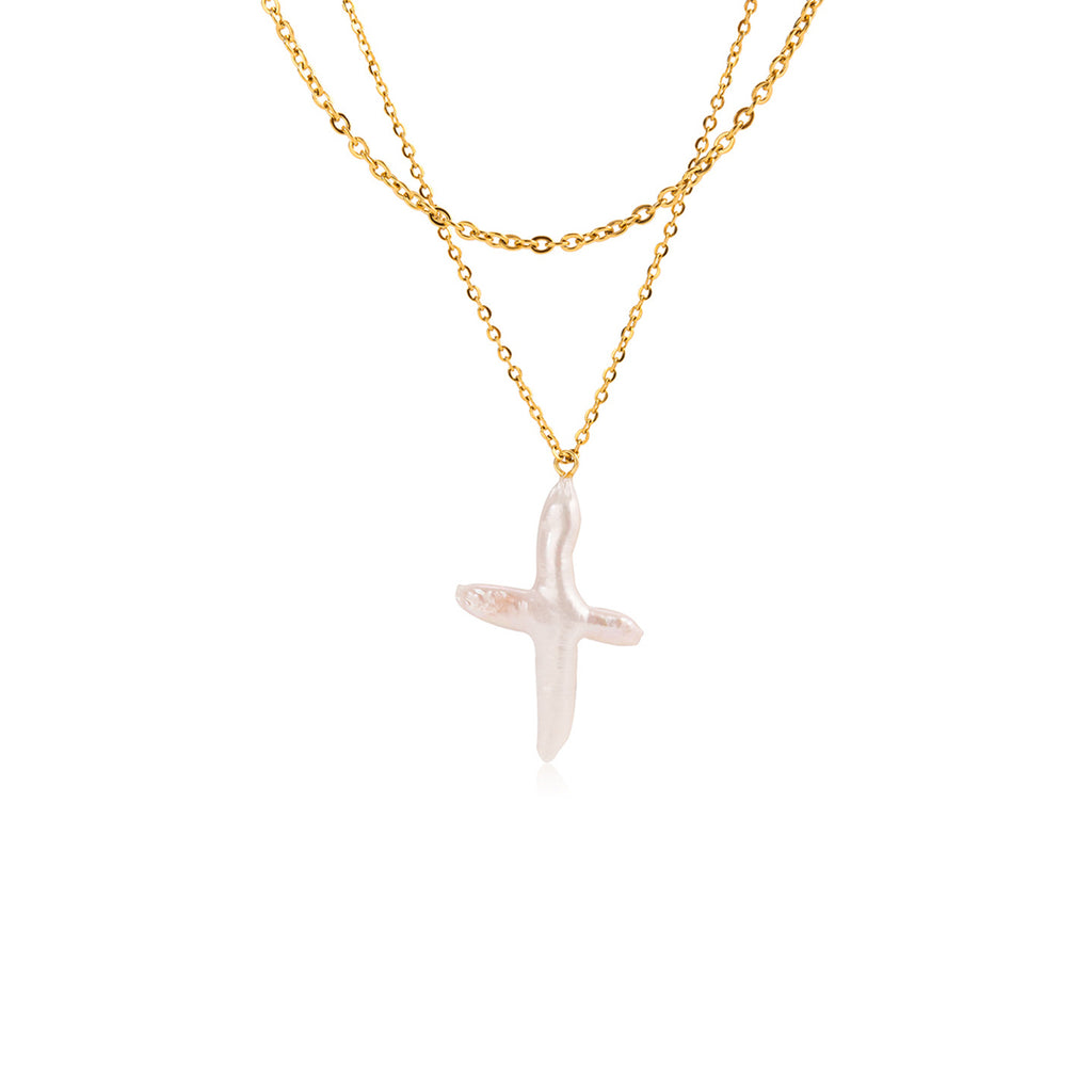 Gold Perla Cross Necklace