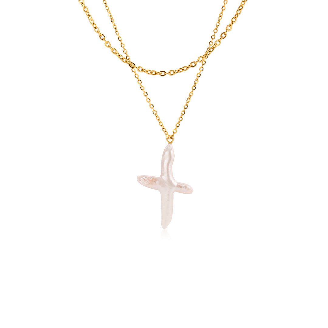 Gold Perla Cross Necklace