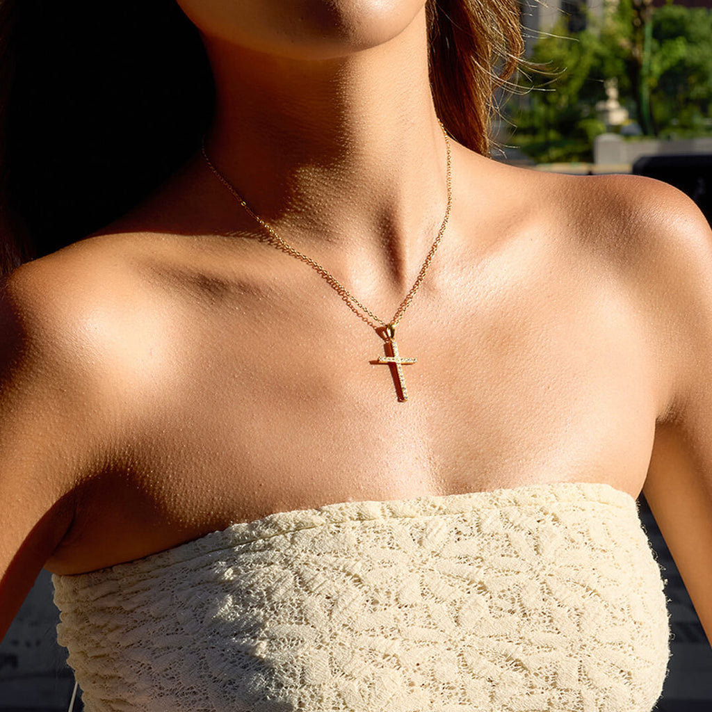 Gold Radiant Faith Cross Necklace