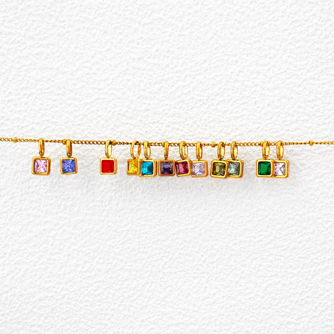 Gold Square Birthstone Necklace