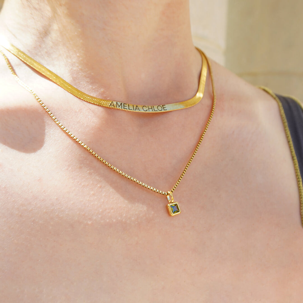 Gold Square Birthstone Necklace