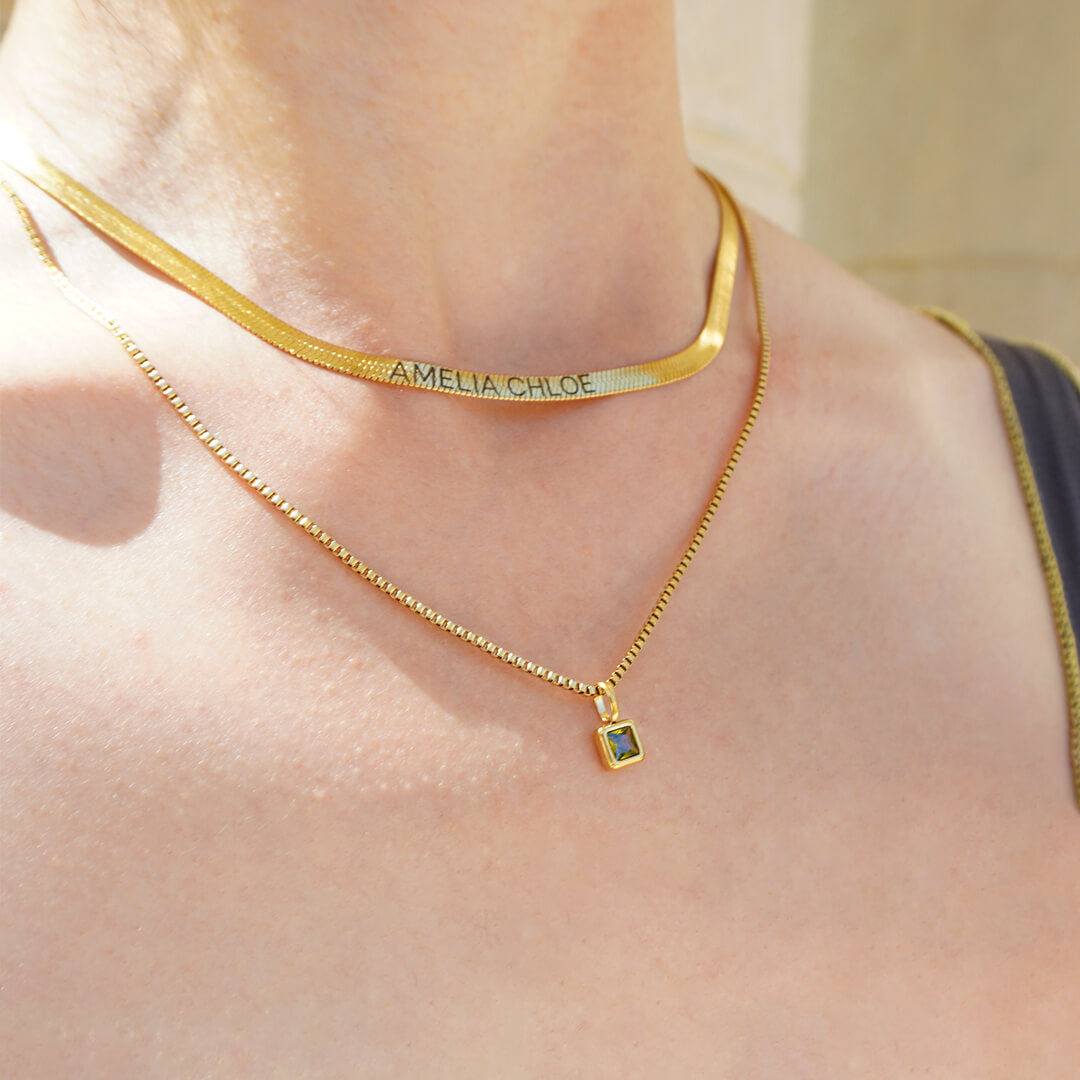 Gold Square Birthstone Necklace
