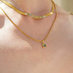 Gold Square Birthstone Necklace
