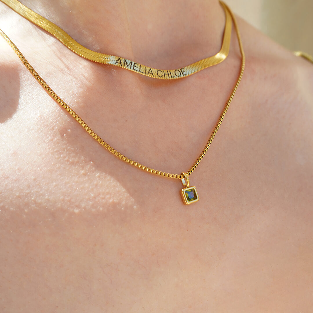 Gold Square Birthstone Necklace