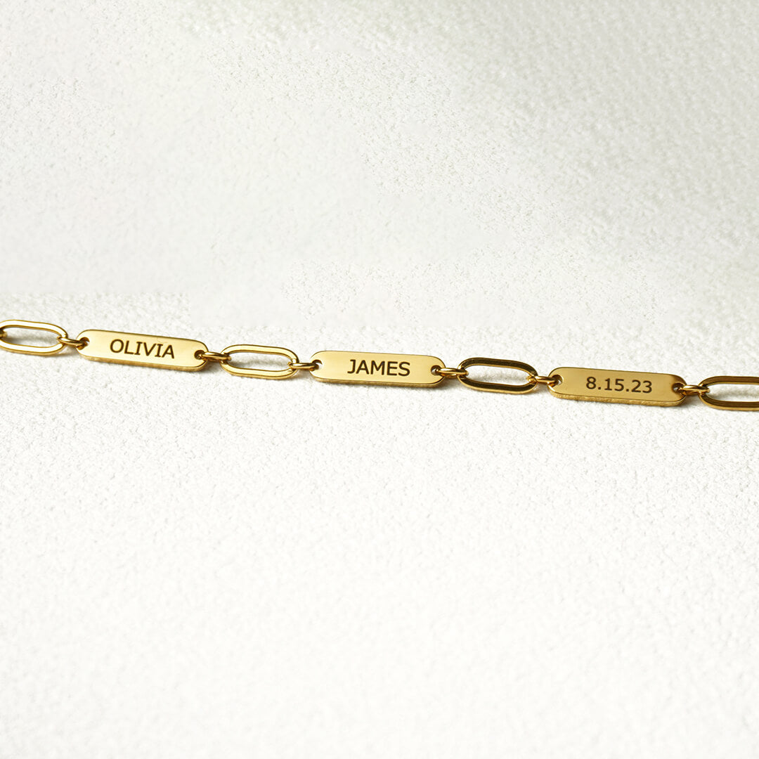 Gold Engraved Tag Name Bracelet
