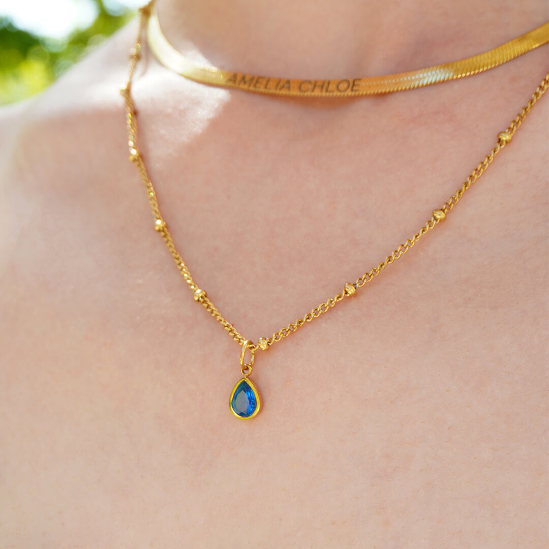 Gold Waterdrop Birthstone Necklace