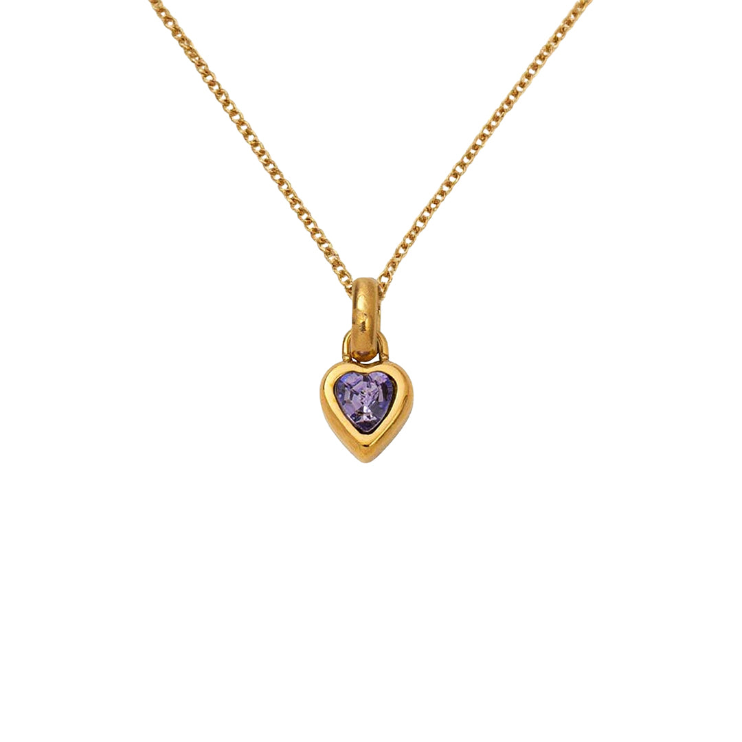 gold heart birthstone necklace front view 1