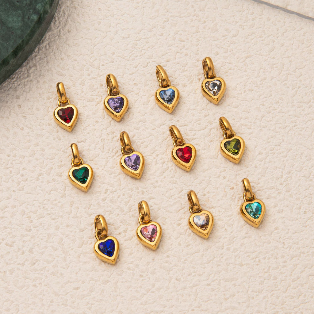 gold heart birthstone necklace front view 2