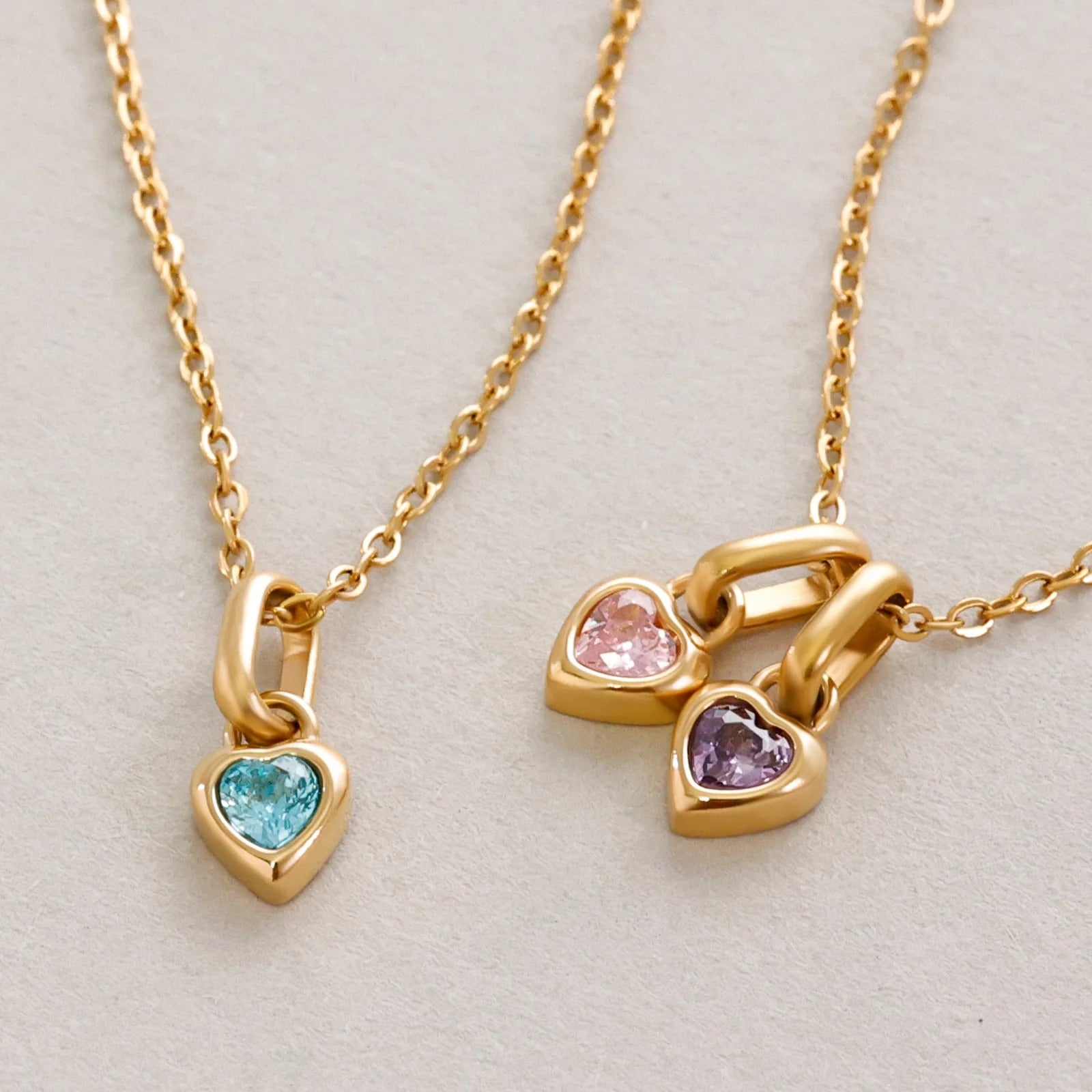 gold heart birthstone necklace front view 3