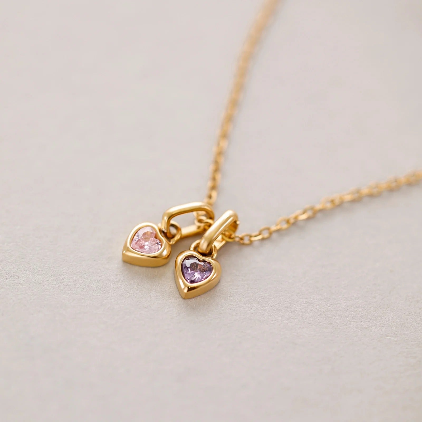 gold heart birthstone necklace front view 4