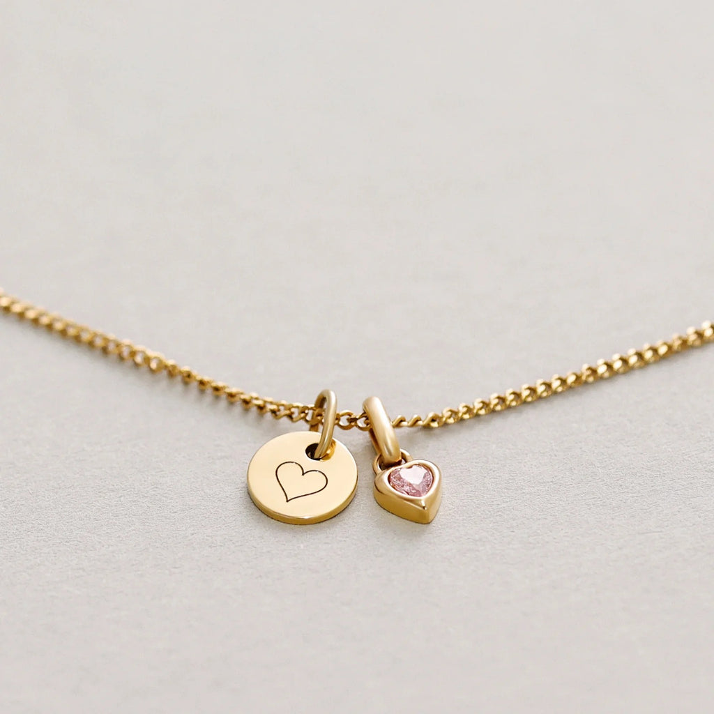 gold heart birthstone necklace front view 6