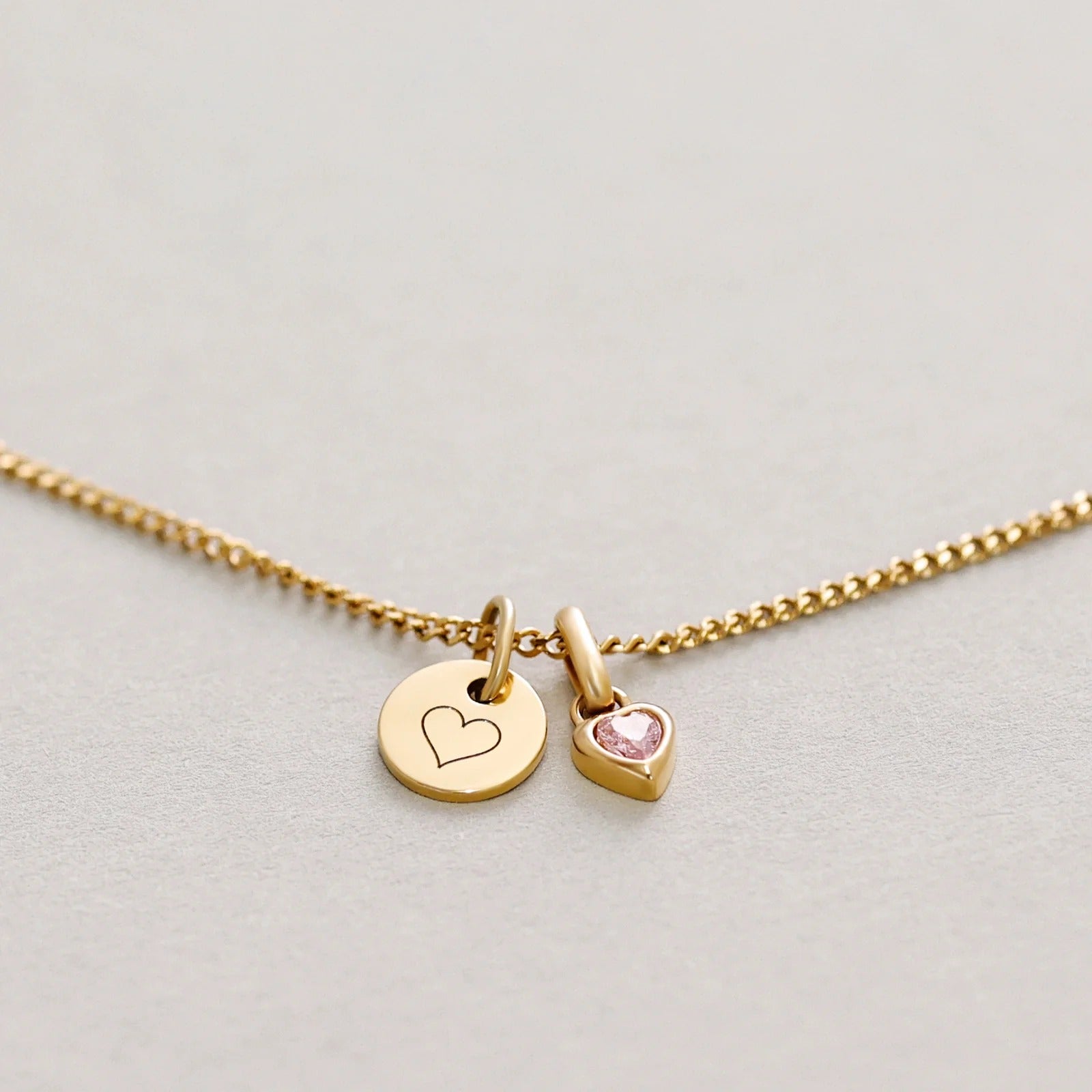 gold heart birthstone necklace front view 6
