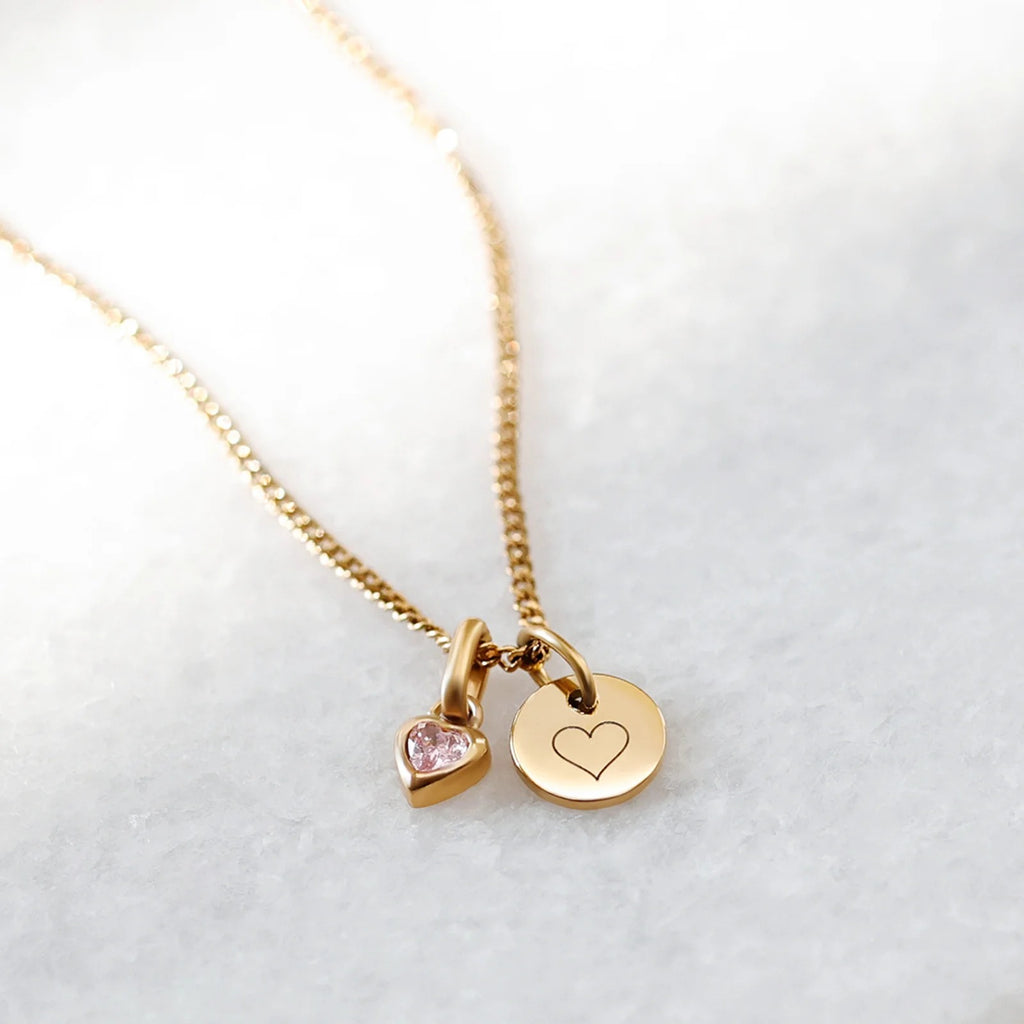 gold heart birthstone necklace front view 8