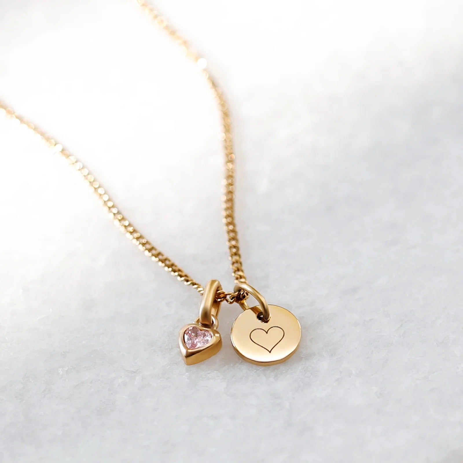 gold heart birthstone necklace front view 8
