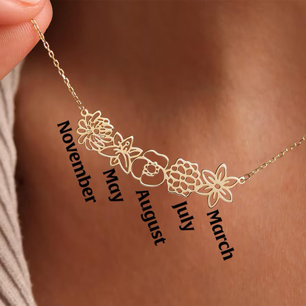 Gold Multiple Birth Flowers Necklace