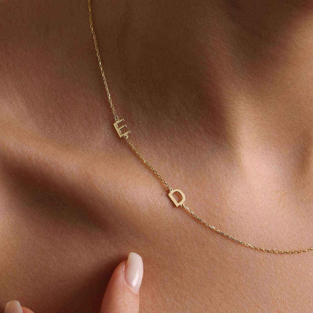 Gold Custom Twin Initial Necklace